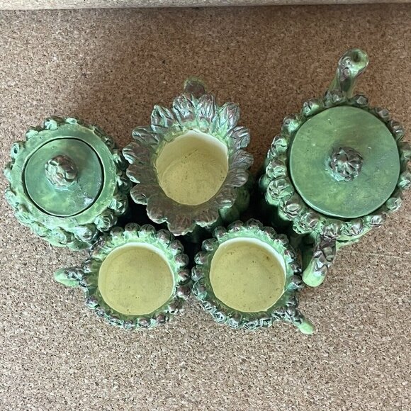 Vtg 90s Miniature Resin Asparagus Tea Set Mini Doll House Plate Garden Cottage - Picture 9 of 16